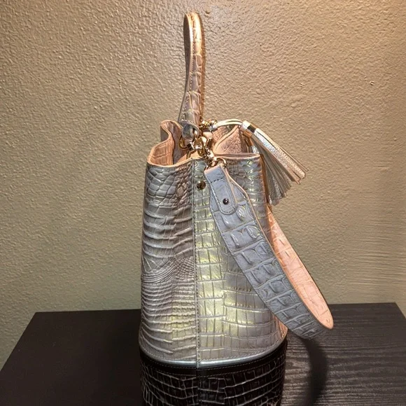 Brahmin Amelia Chiffon roseleaf croc embossed leather bucket bag